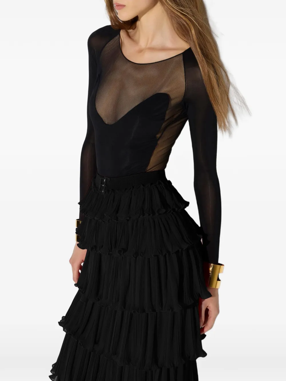 Elisabetta Franchi Body van stretch jersey en tulen stoffen Zwart