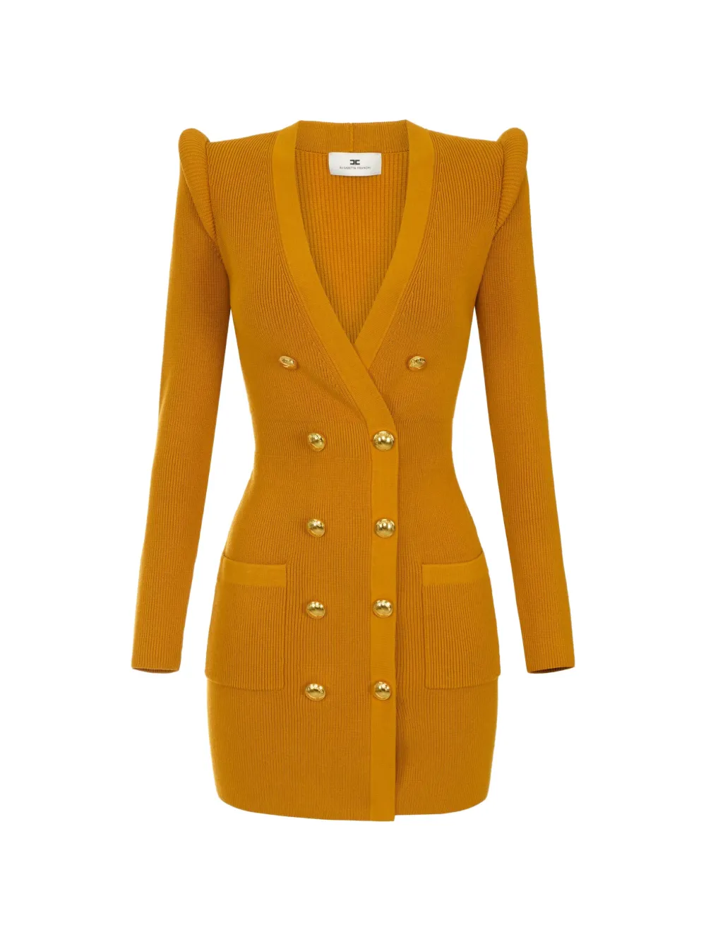 Elisabetta Franchi mini dress in knit fabric with 3D details - Yellow