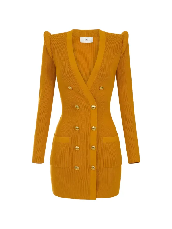elisabetta franchi double breasted knit dress Mini In Fabric With 3D Details | Yellow color_DESERT BROWN=White