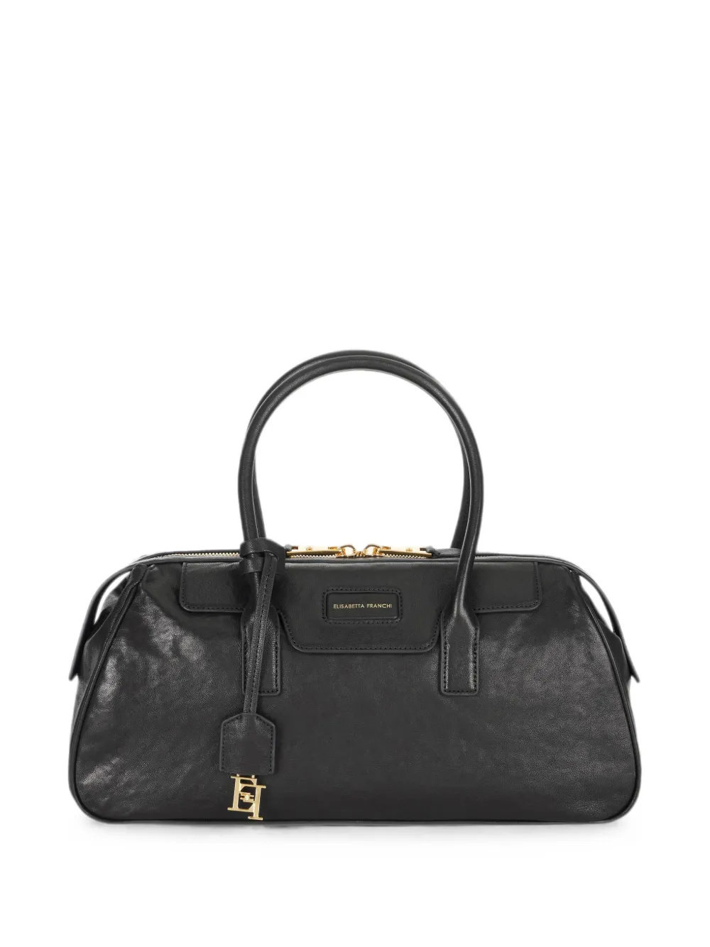 Elisabetta Franchi Medium Boston Bag In Nappa Leather In Black