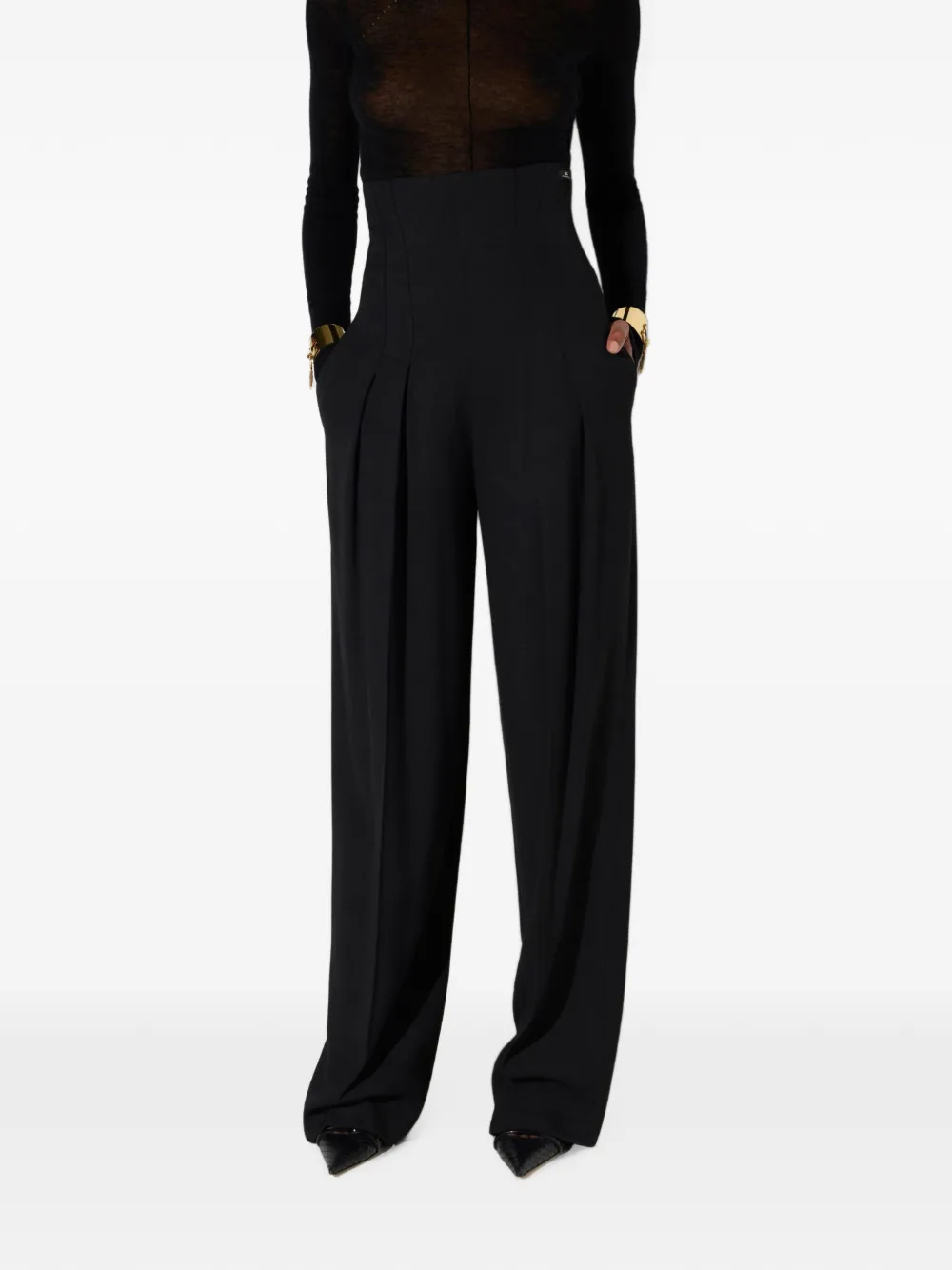 Elisabetta Franchi Flowing gabardine broek Zwart