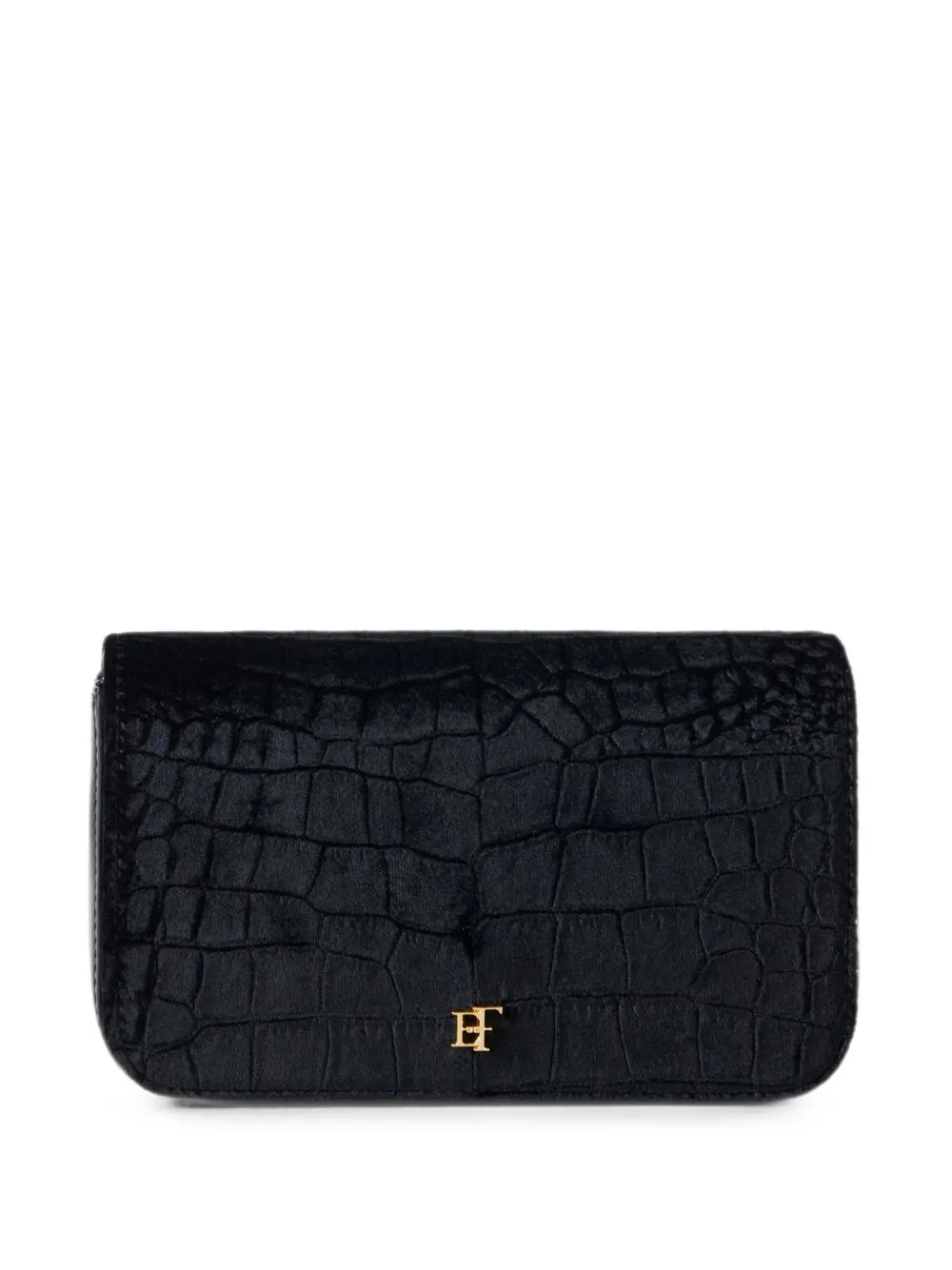 Elisabetta Franchi Velvet Shoulder Bag With Crocodile Print In Black