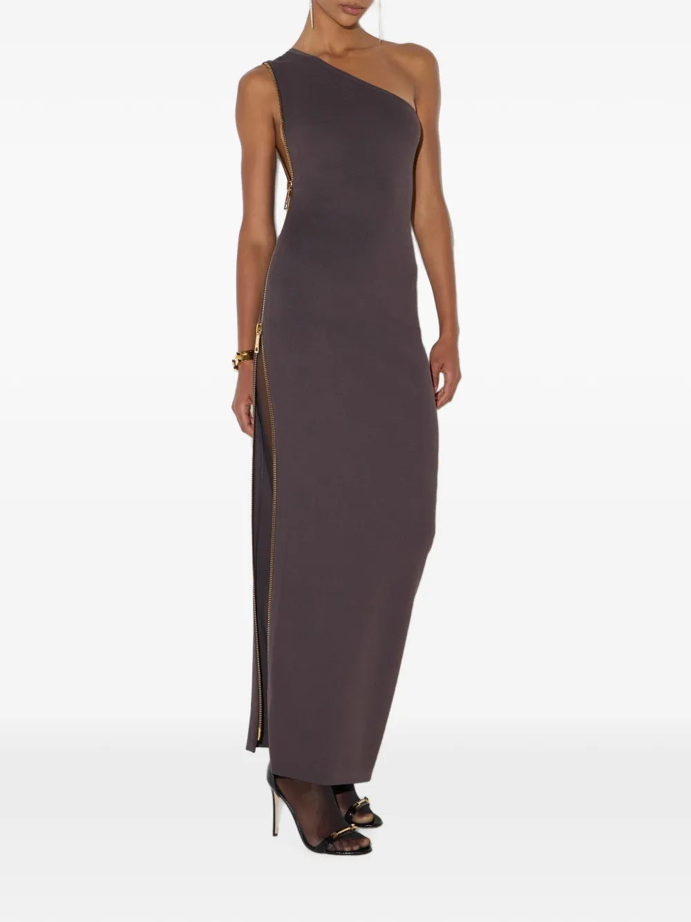 Elisabetta Franchi Red Carpet gebreide jurk met rits Bruin