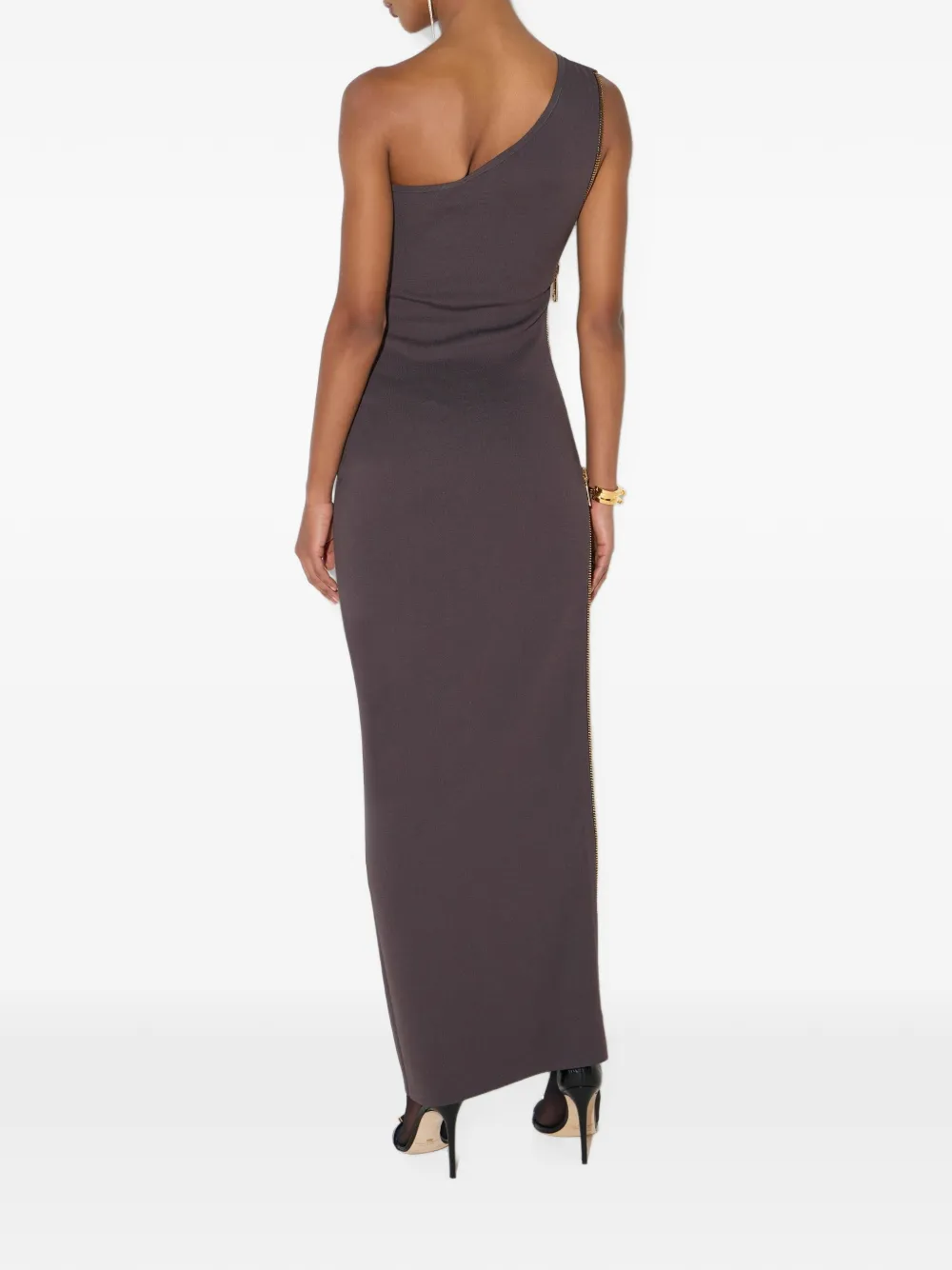 Elisabetta Franchi Red Carpet gebreide jurk met rits Bruin