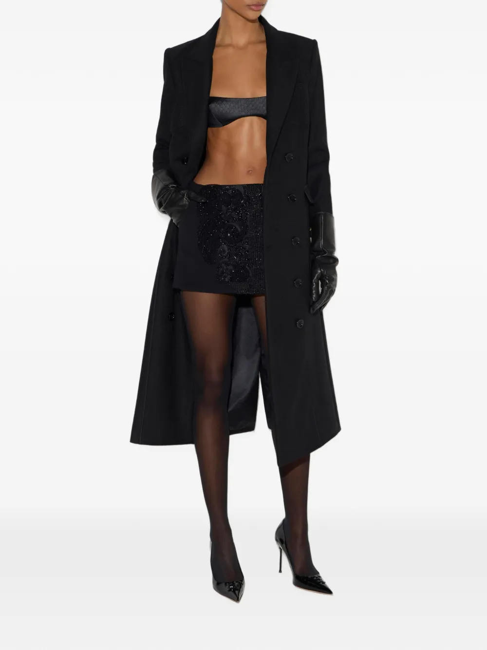 Elisabetta Franchi Gelaagde crêpe mini-rok met kristallen Zwart