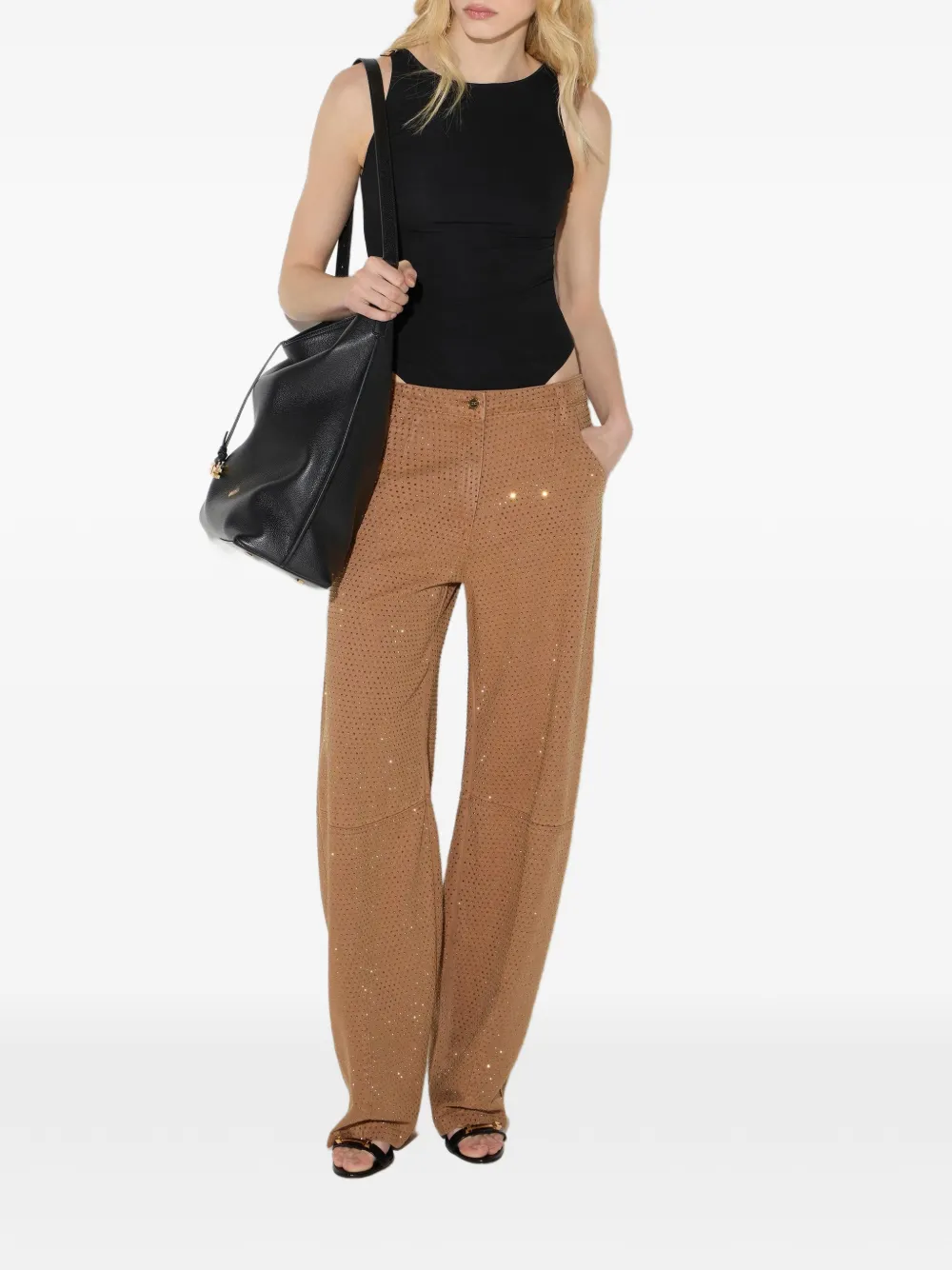 Elisabetta Franchi Ballon denim jeans met stras Bruin
