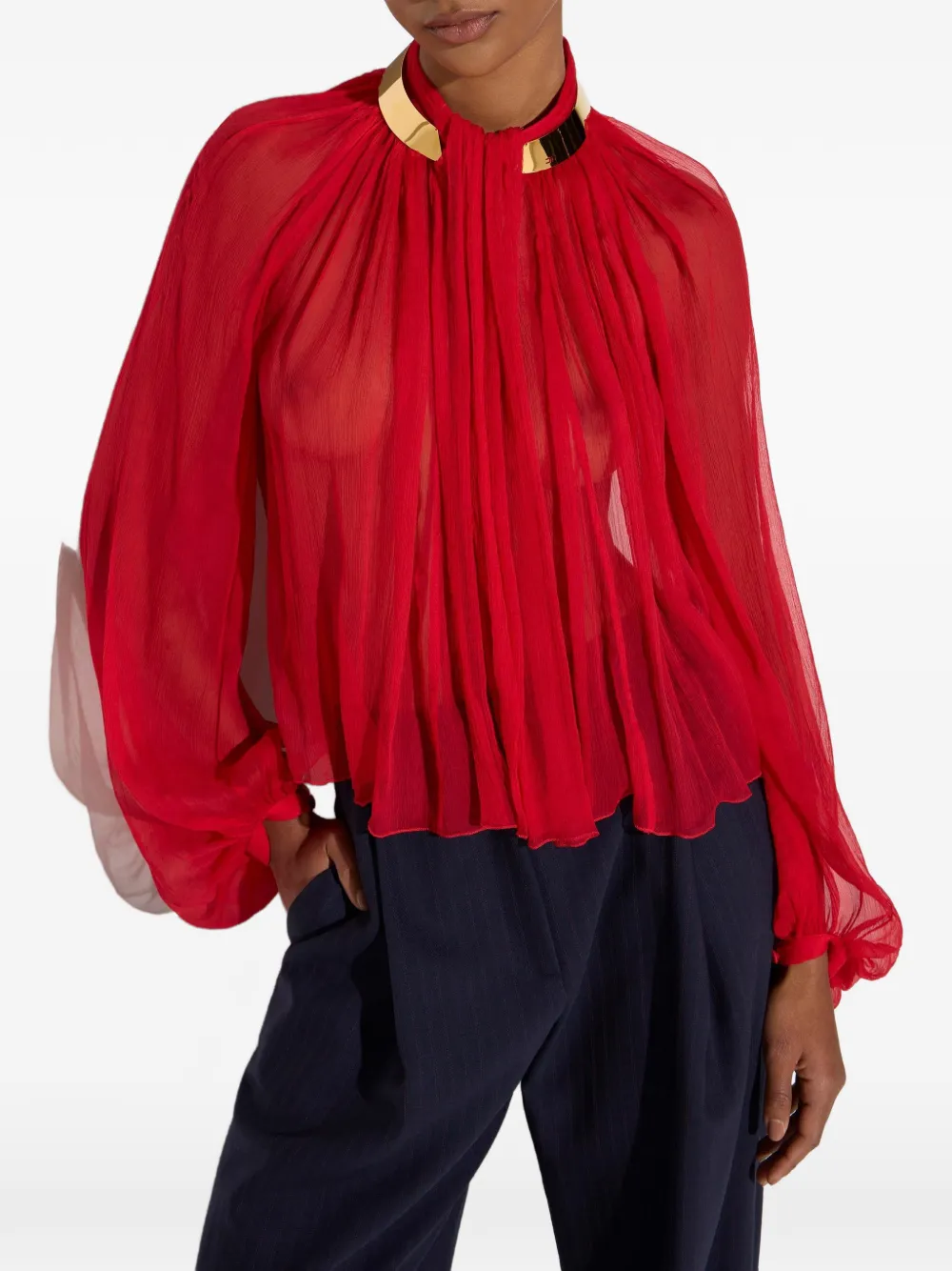 Elisabetta Franchi Blouse van crepon stof met sierkraag Rood