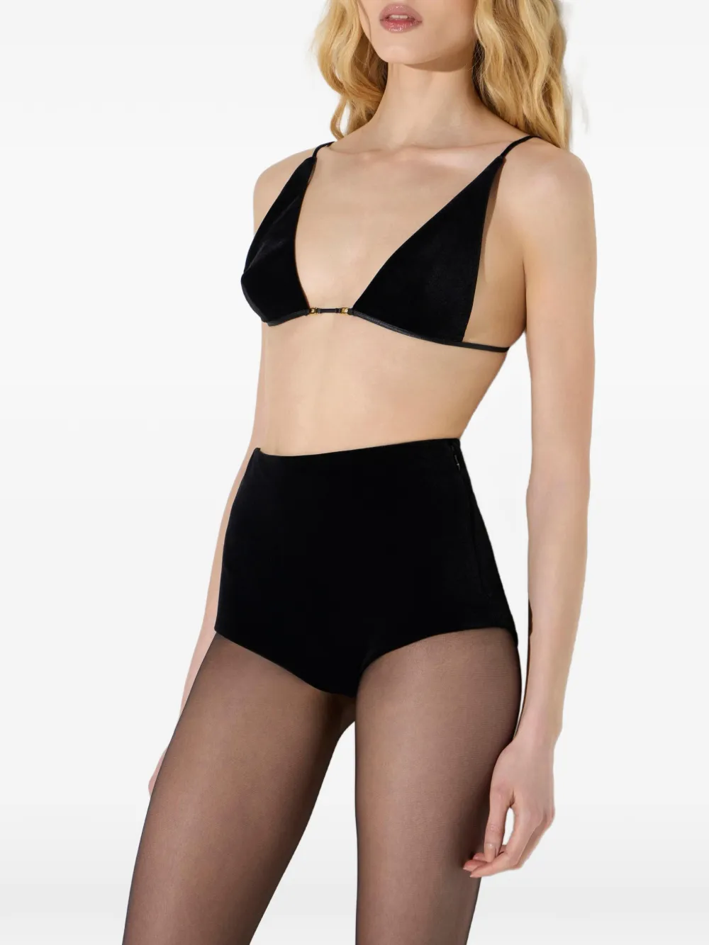 Elisabetta Franchi Bh en shorts van vloeiende fluwelen stof Zwart