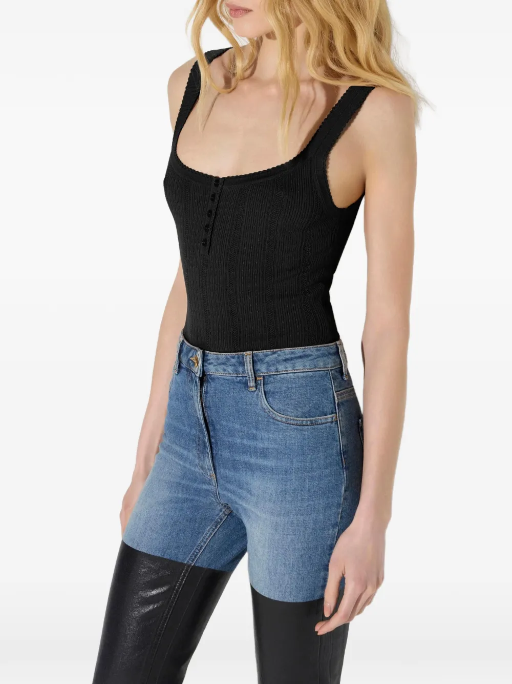 Elisabetta Franchi Opengebreide top Zwart