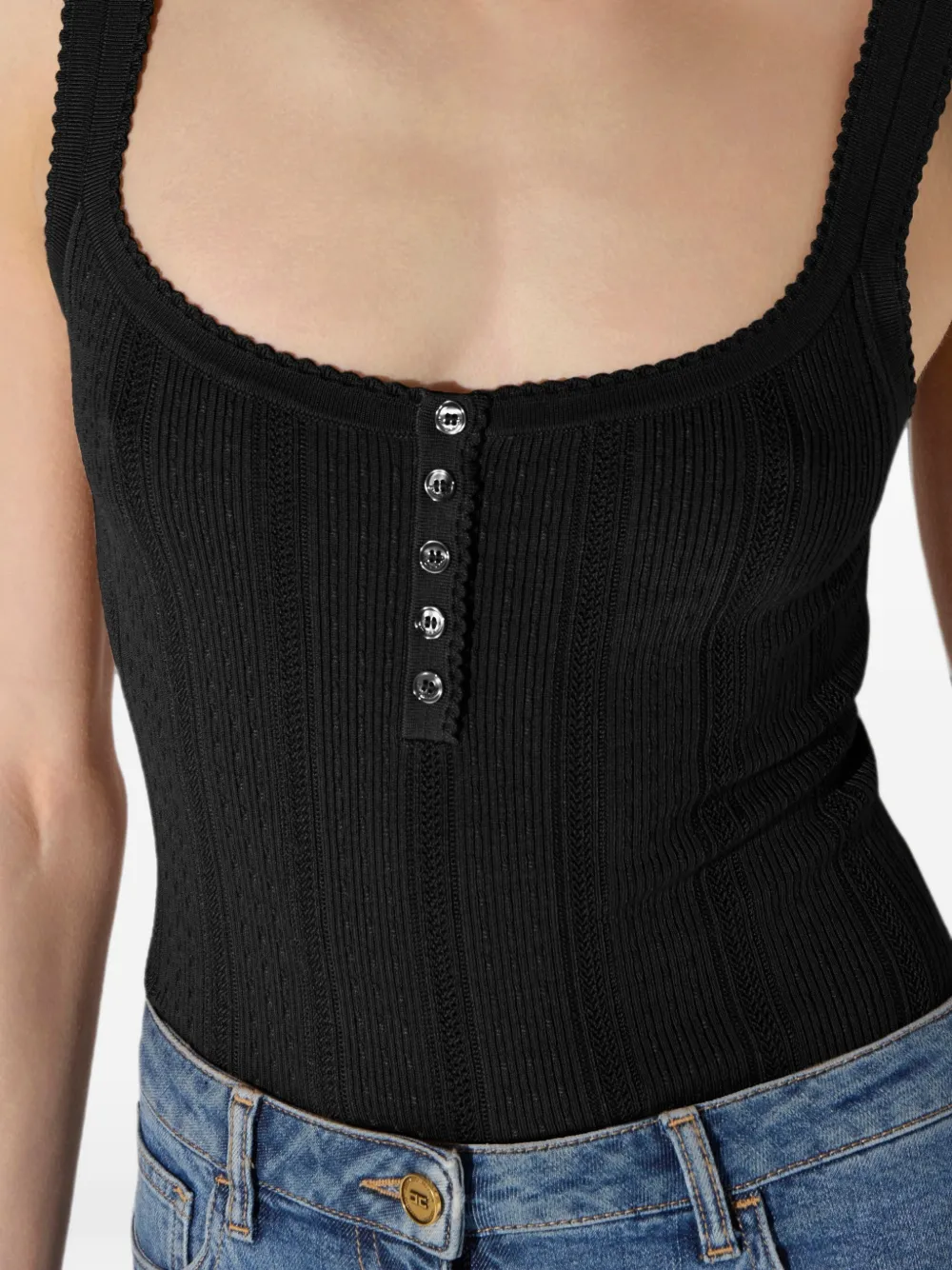 Elisabetta Franchi Opengebreide top Zwart