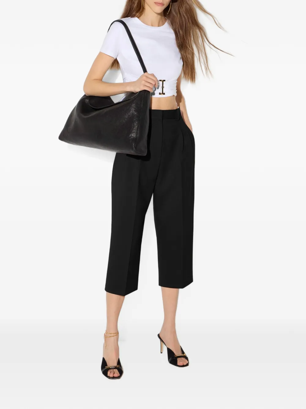Elisabetta Franchi Plooibroek met knoopdetail Zwart