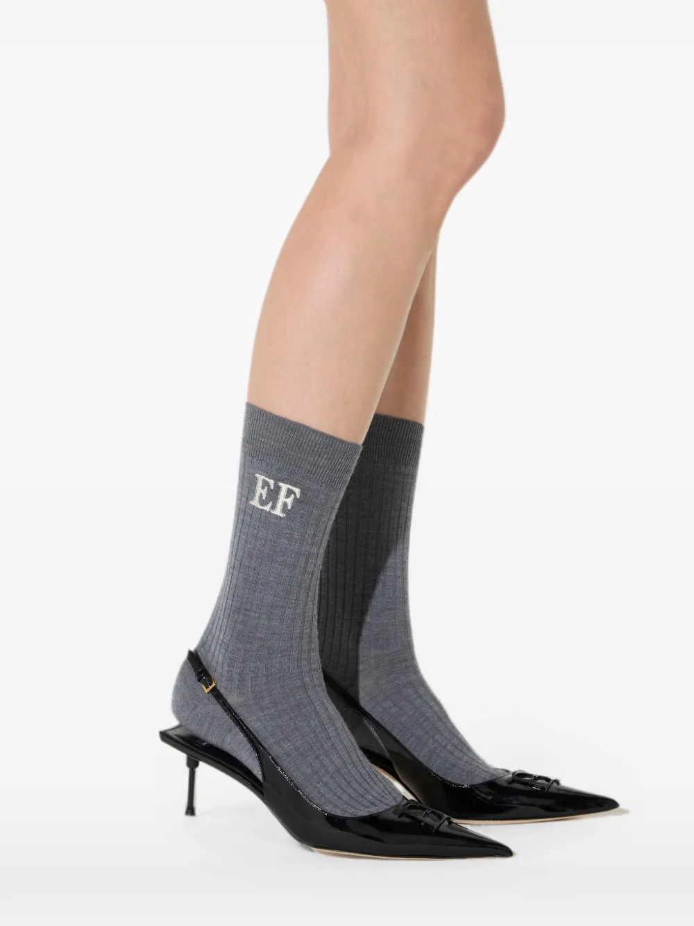Elisabetta Franchi Stretch wollen sokken met logo Grijs
