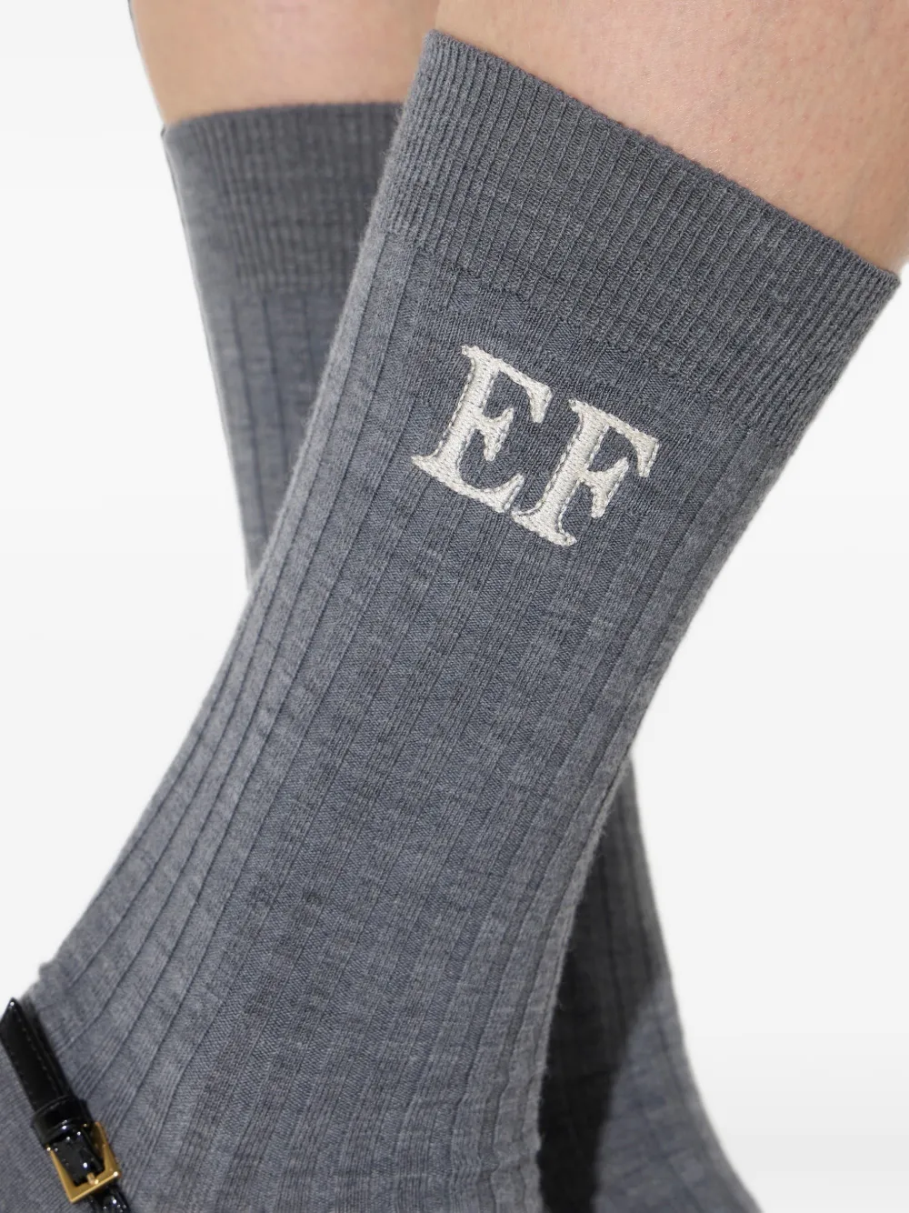 Elisabetta Franchi Stretch wollen sokken met logo Grijs