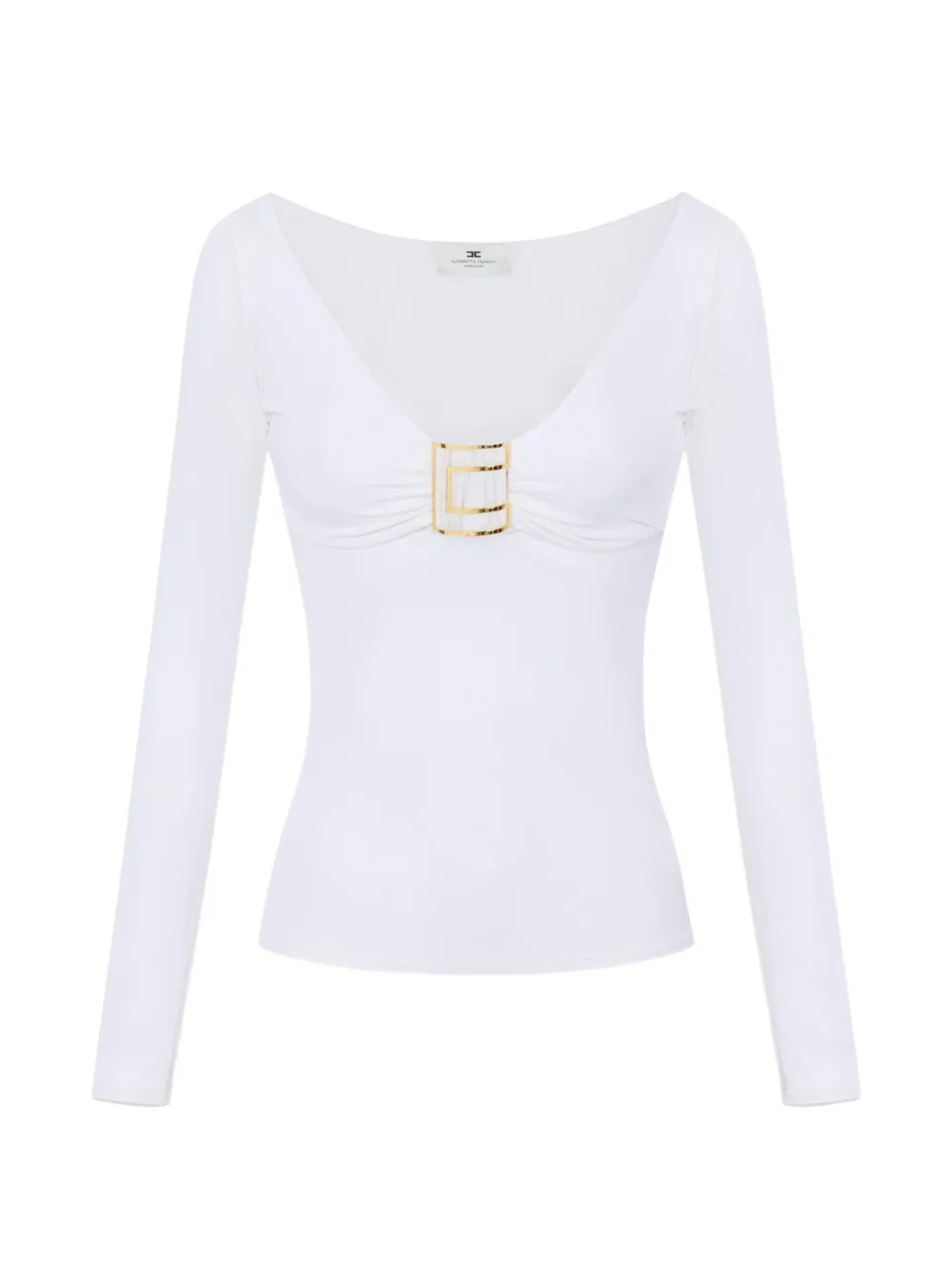 Elisabetta Franchi top in jersey fabric with jewel logo detail - Bianco