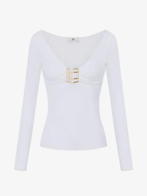 Elisabetta Franchi top in jersey fabric with jewel logo detail