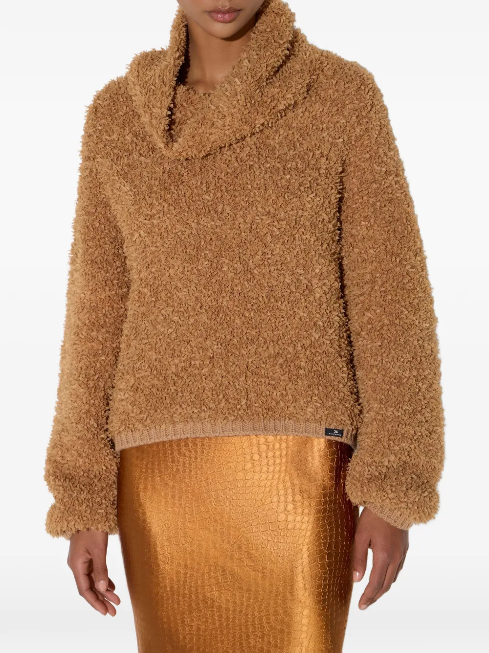 Elisabetta Franchi Trui van fleece stof Bruin