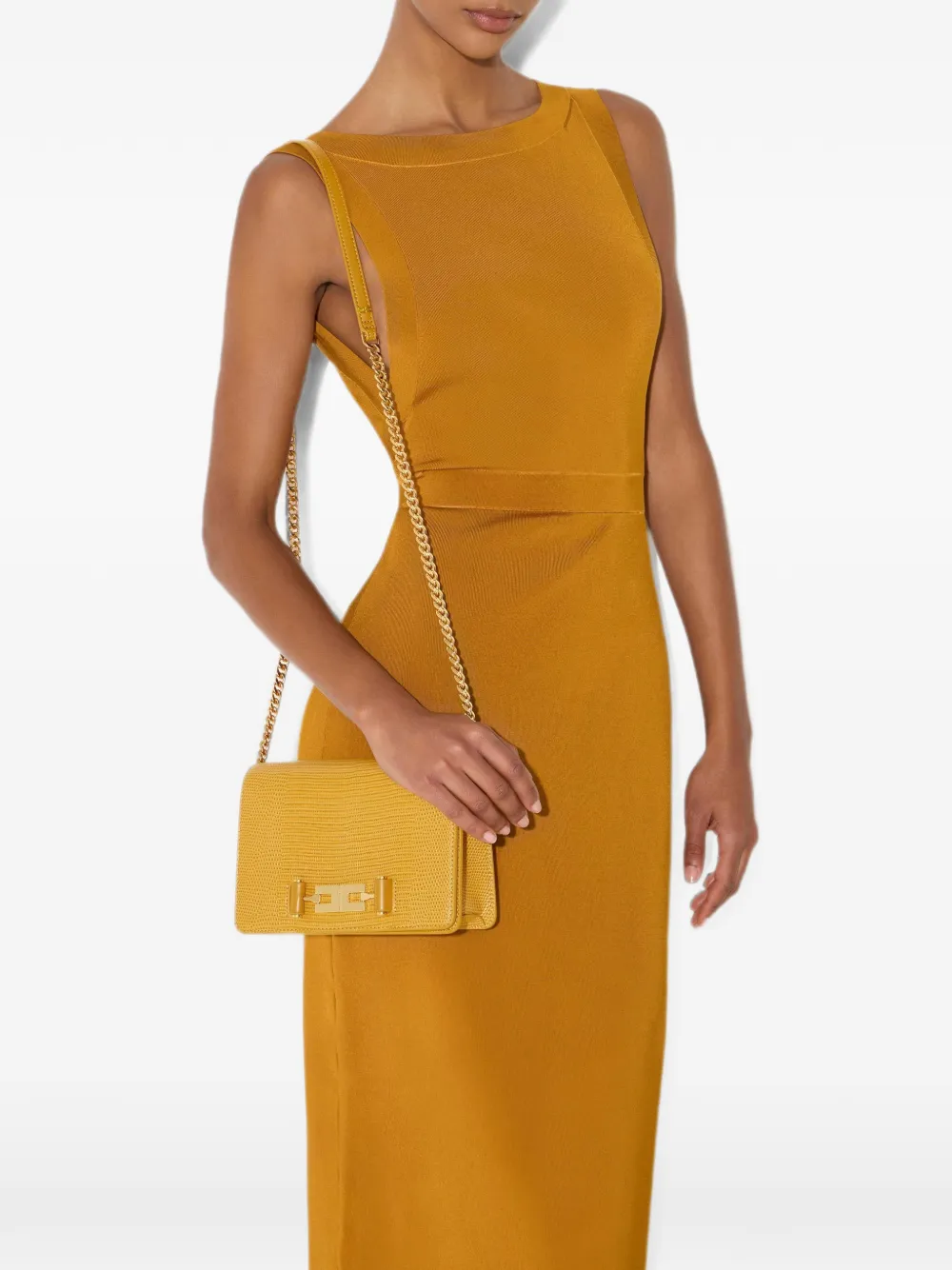 Elisabetta Franchi Schoudertas met groumette ketting Geel