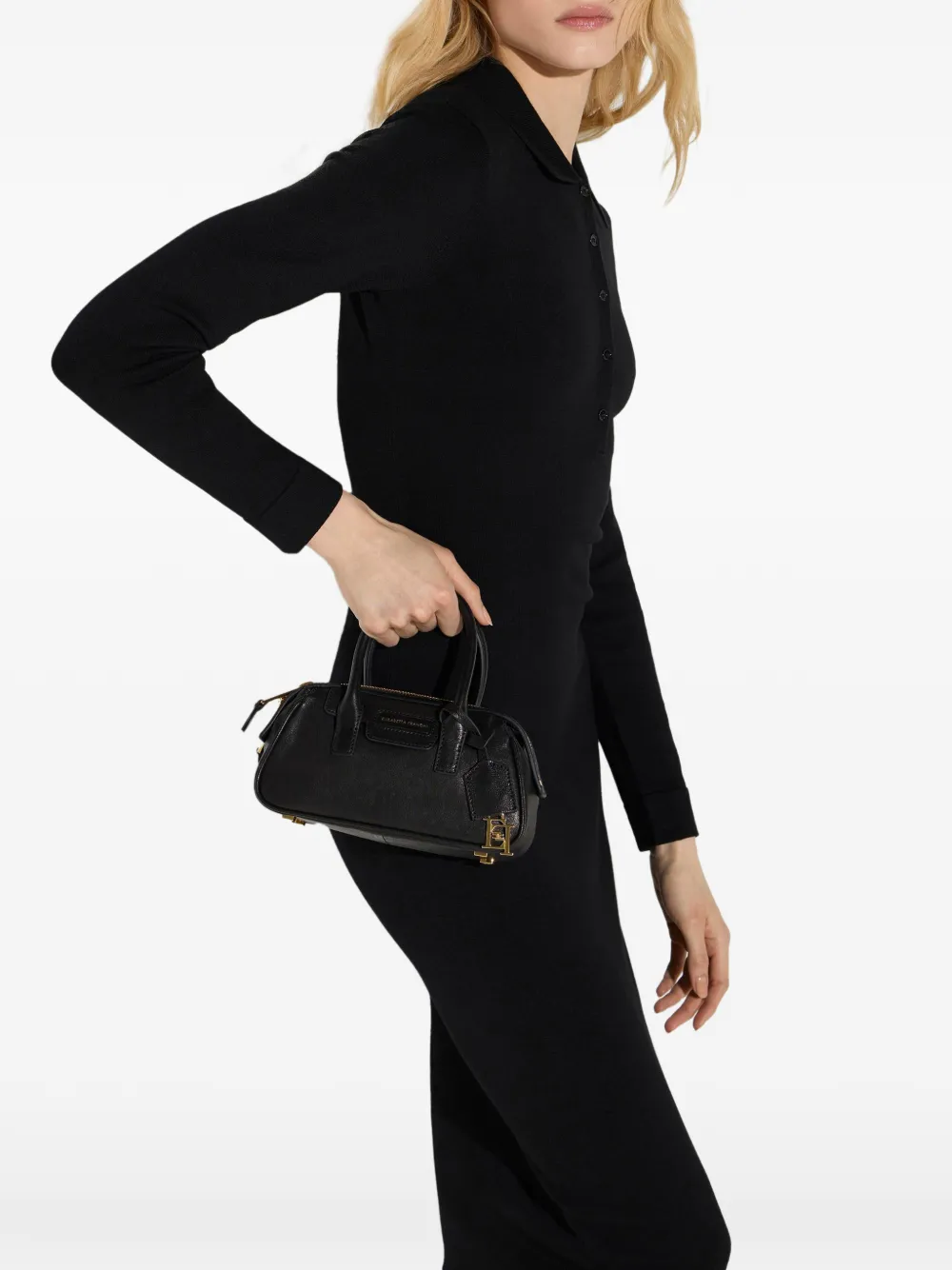 Elisabetta Franchi Kleine Boston leren tas Zwart