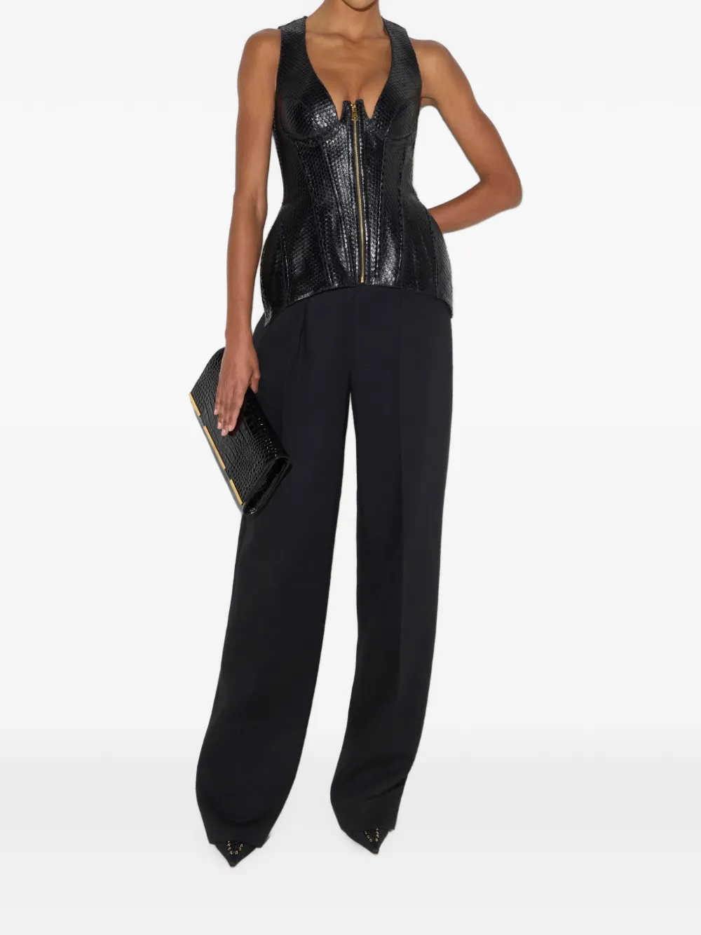 Elisabetta Franchi Gilet van nappaleer met bustier-stijl Zwart