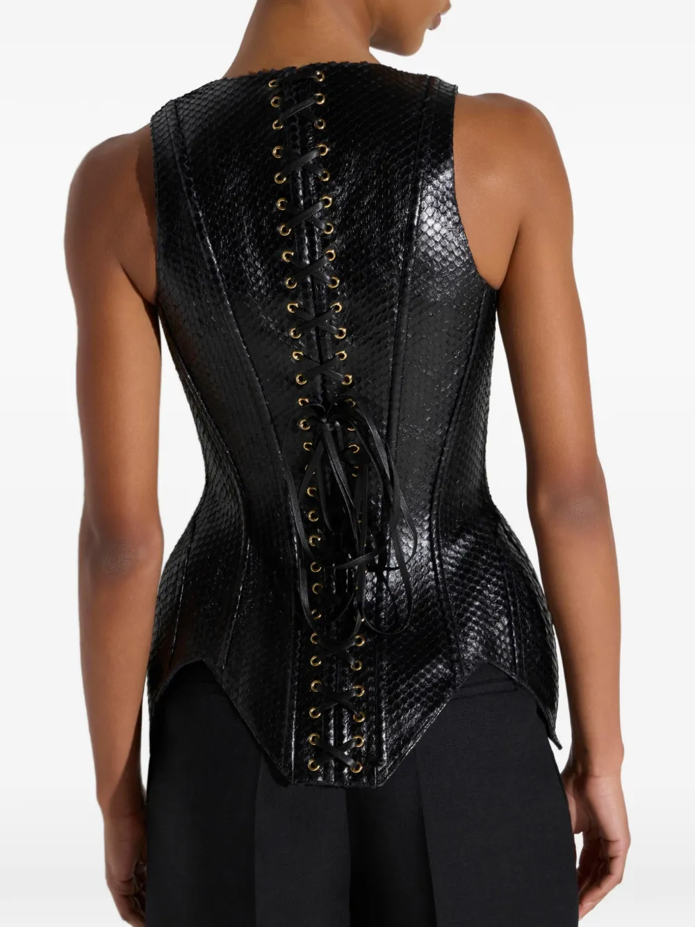 Elisabetta Franchi Gilet van nappaleer met bustier-stijl Zwart
