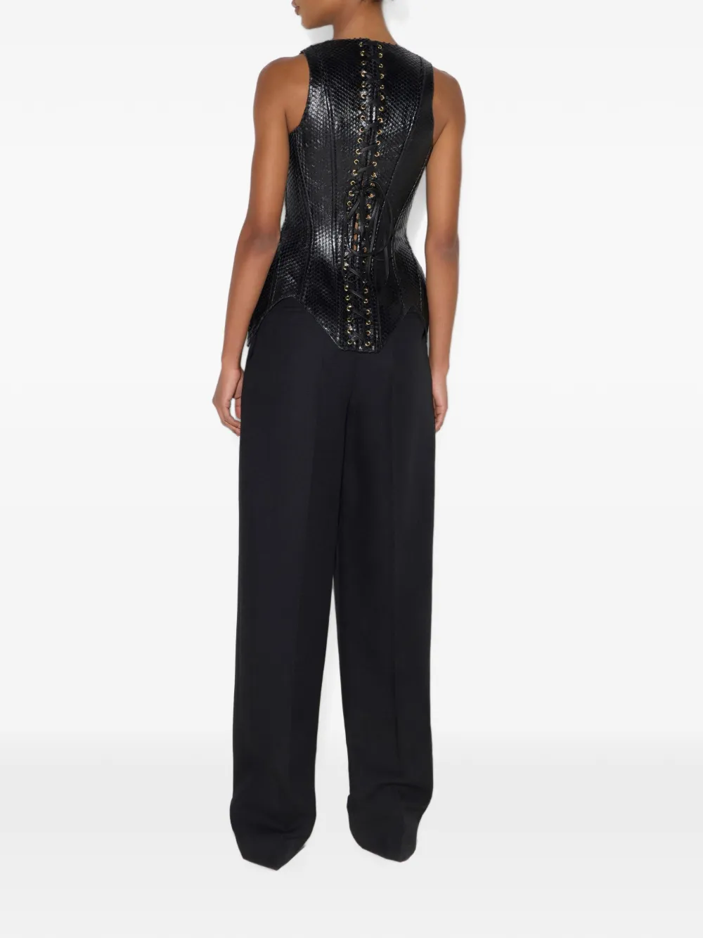 Elisabetta Franchi Gilet van nappaleer met bustier-stijl Zwart