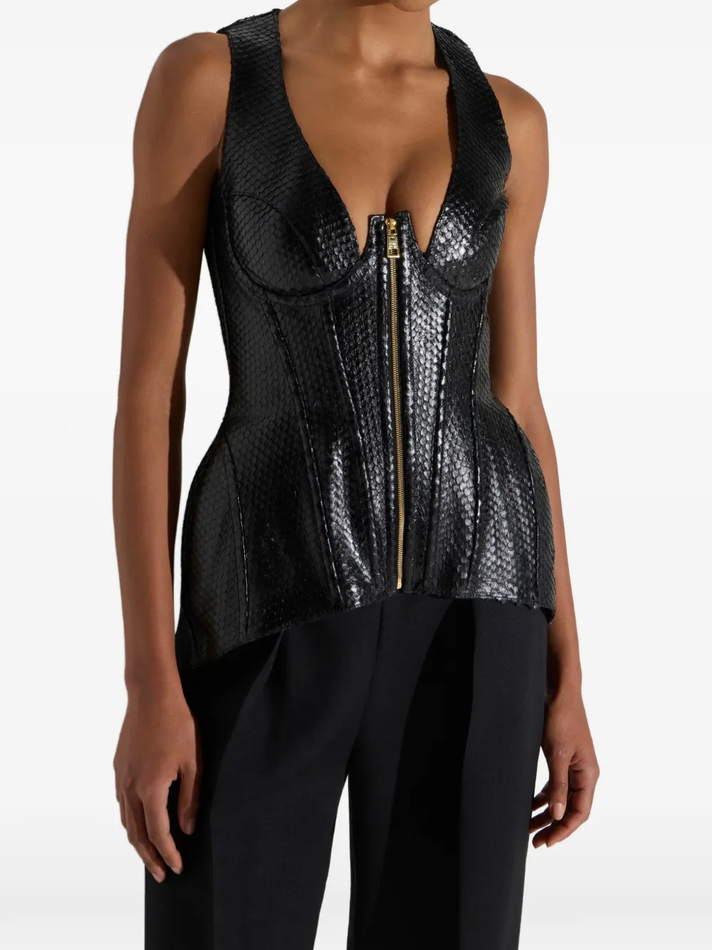 Elisabetta Franchi Gilet van nappaleer met bustier-stijl Zwart