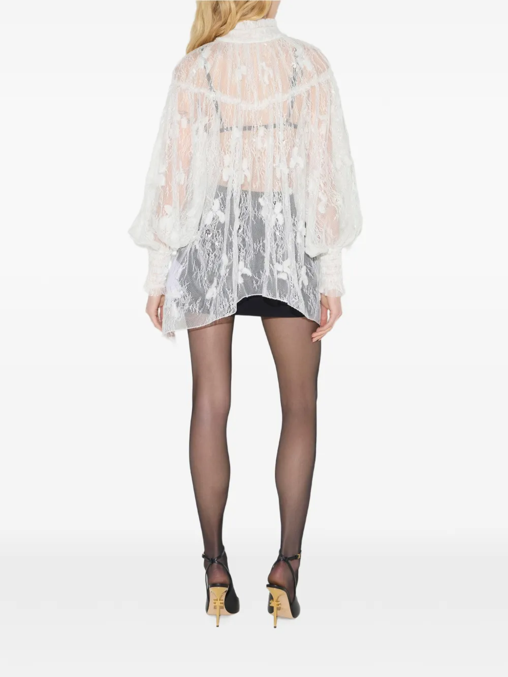 Elisabetta Franchi Blouse van kanten stof met ruches Wit