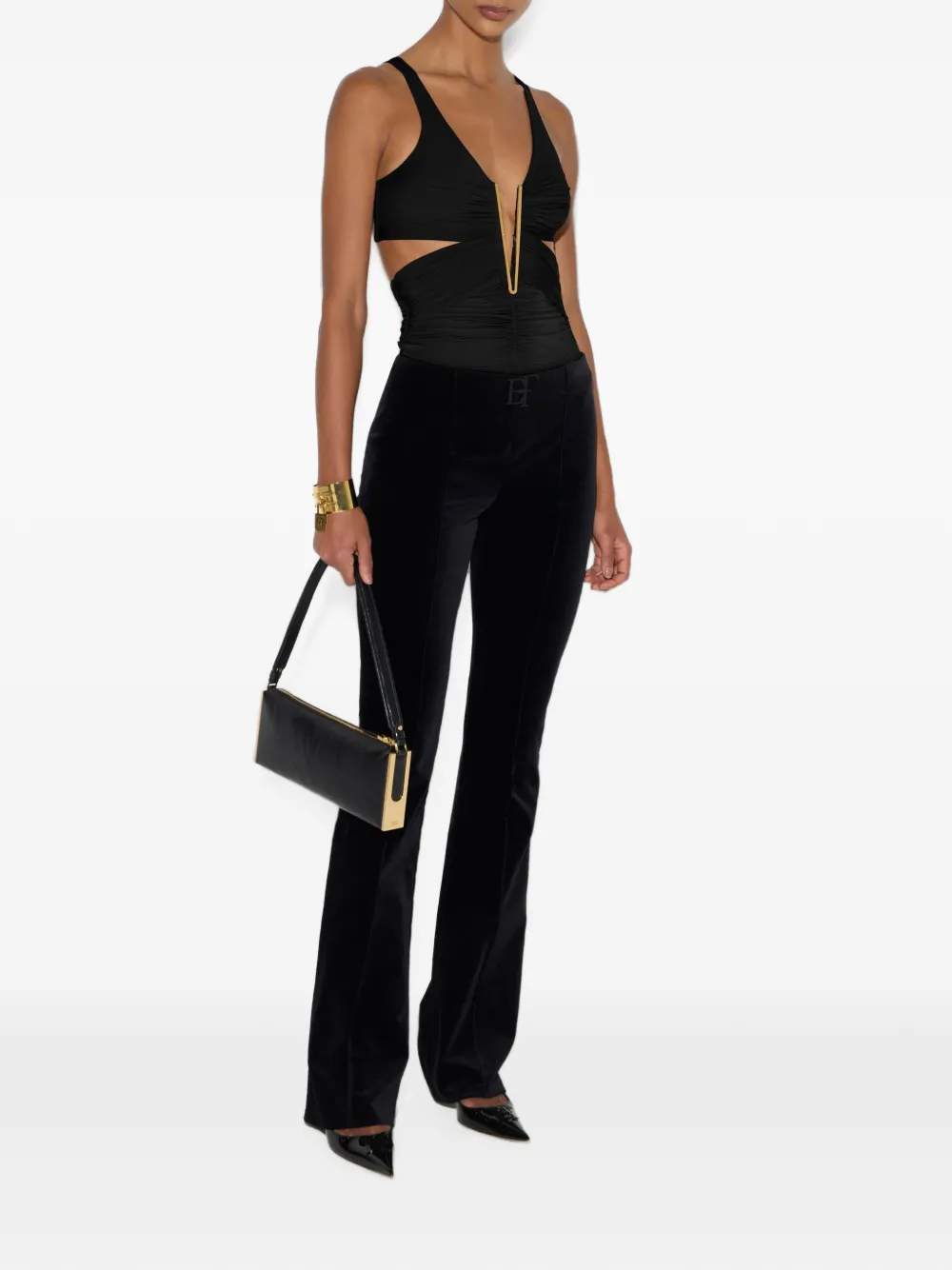 Elisabetta Franchi Gedrapeerde body Zwart