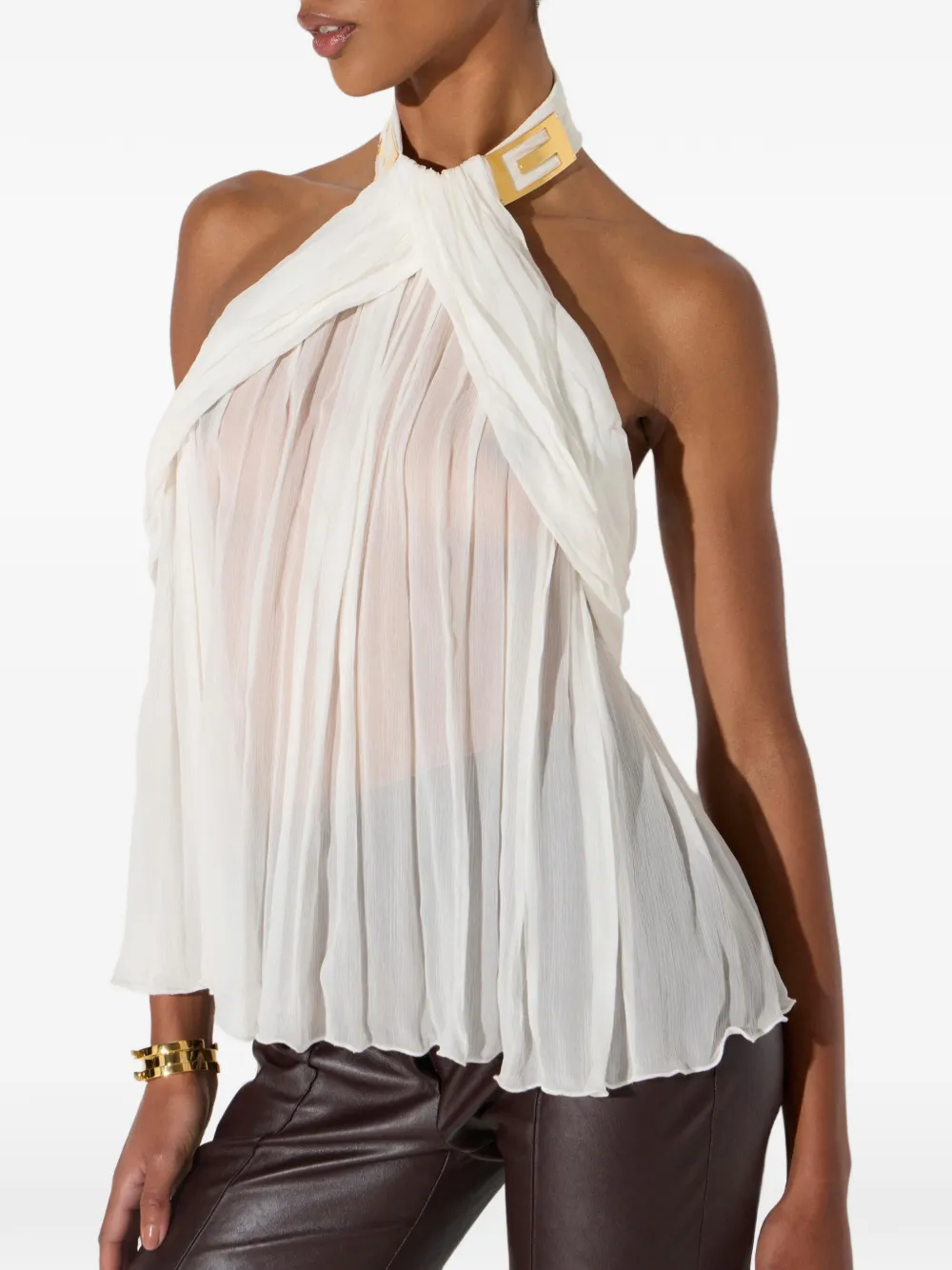 Elisabetta Franchi Top van crepon-stof met logo Wit