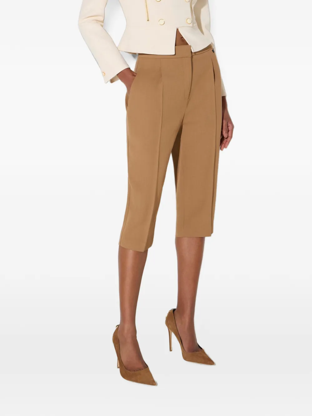 Elisabetta Franchi Flowing gabardine broek Beige