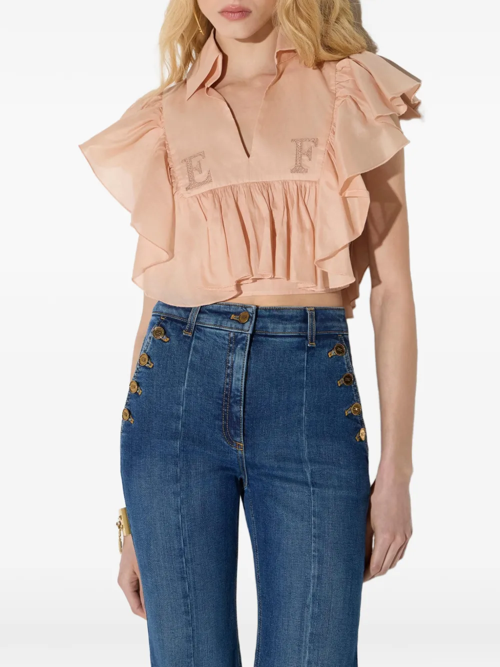 Elisabetta Franchi Katoenen voile blouse met ruches Roze
