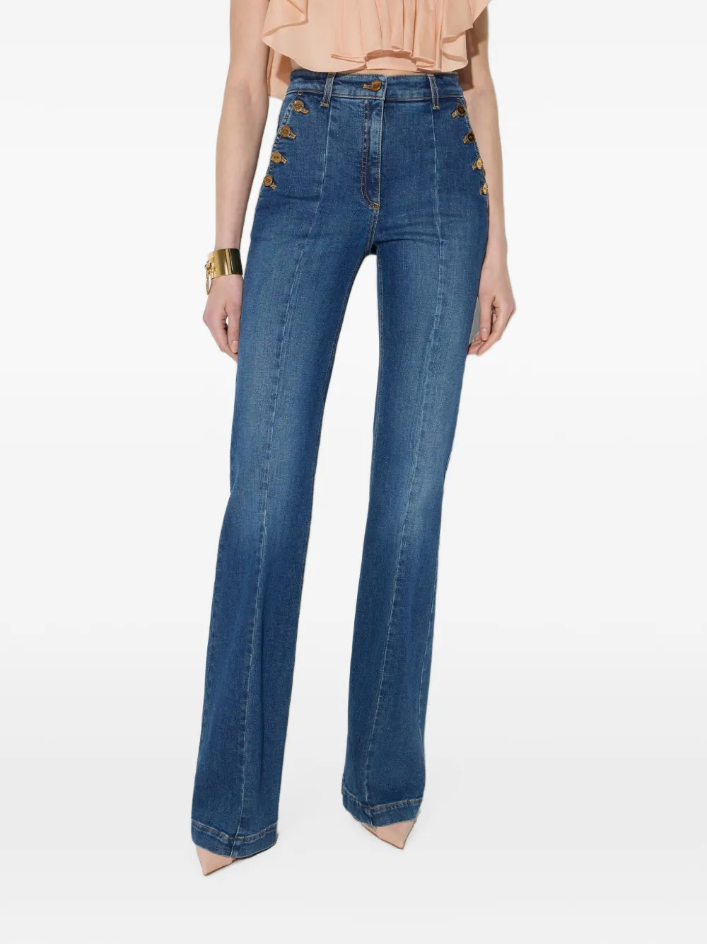 Elisabetta Franchi Palazzo jeans met rij knopen Blauw