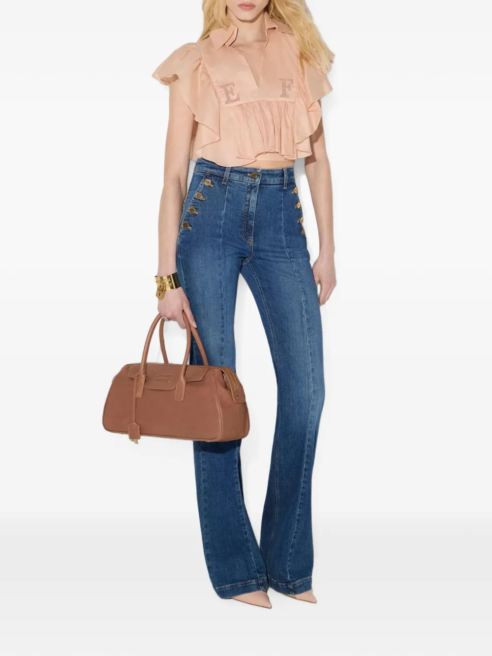 Elisabetta Franchi Palazzo jeans met rij knopen Blauw