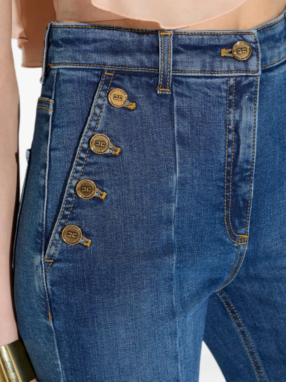 Elisabetta Franchi Palazzo jeans met rij knopen Blauw