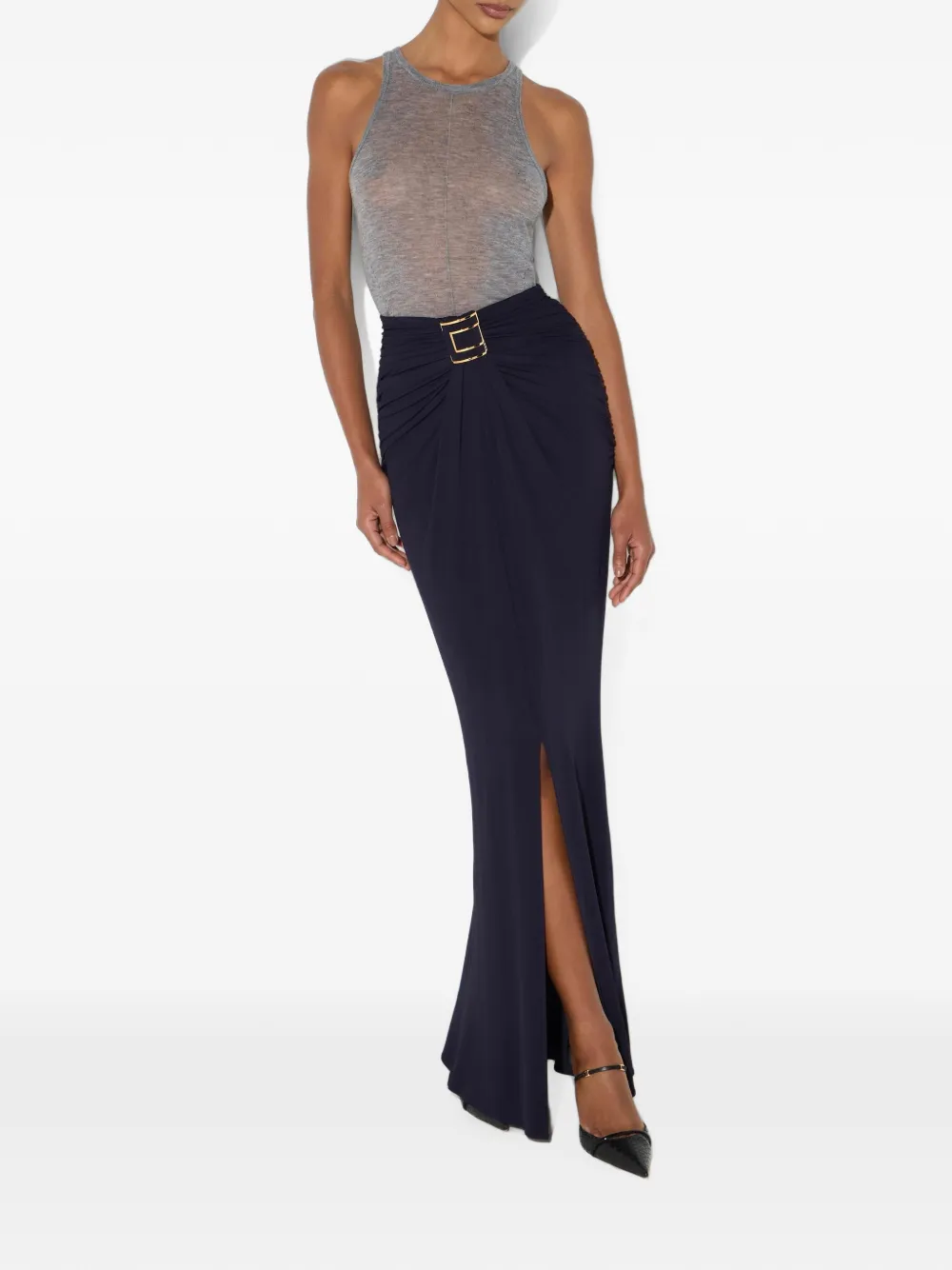 Elisabetta Franchi Crêpe jersey rok met logo Blauw
