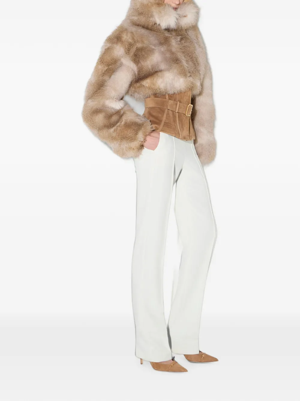 Elisabetta Franchi Bustier jack met bont-effect Beige