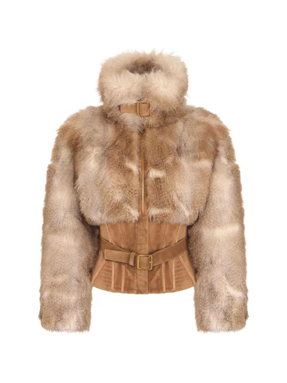 Elisabetta Franchi Cappotto con corsetto ed effetto pelliccia - Toni neutri