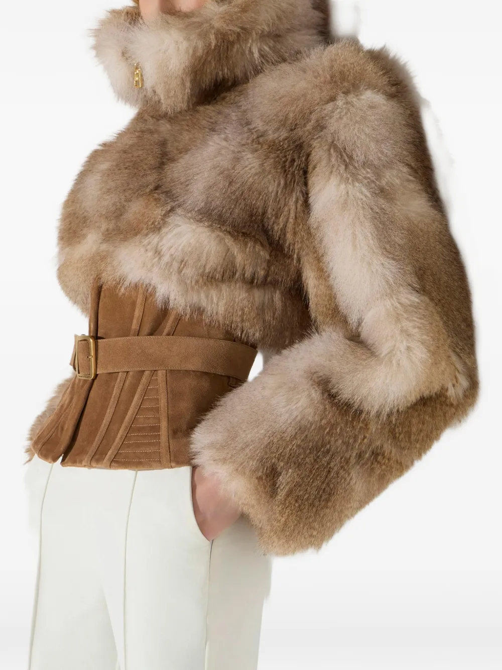 Elisabetta Franchi Bustier jack met bont-effect Beige