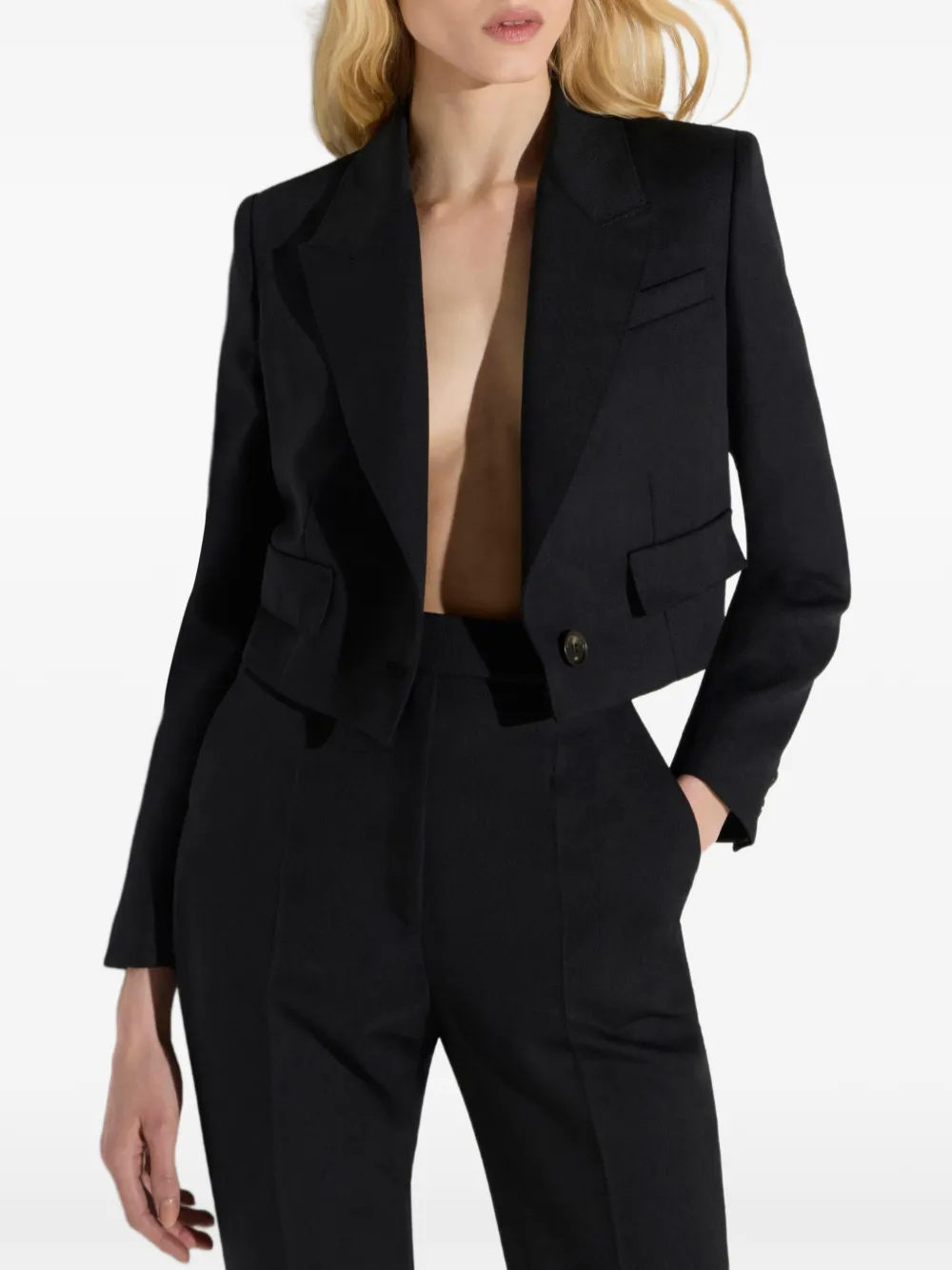 Elisabetta Franchi Cropped wollen jas Zwart