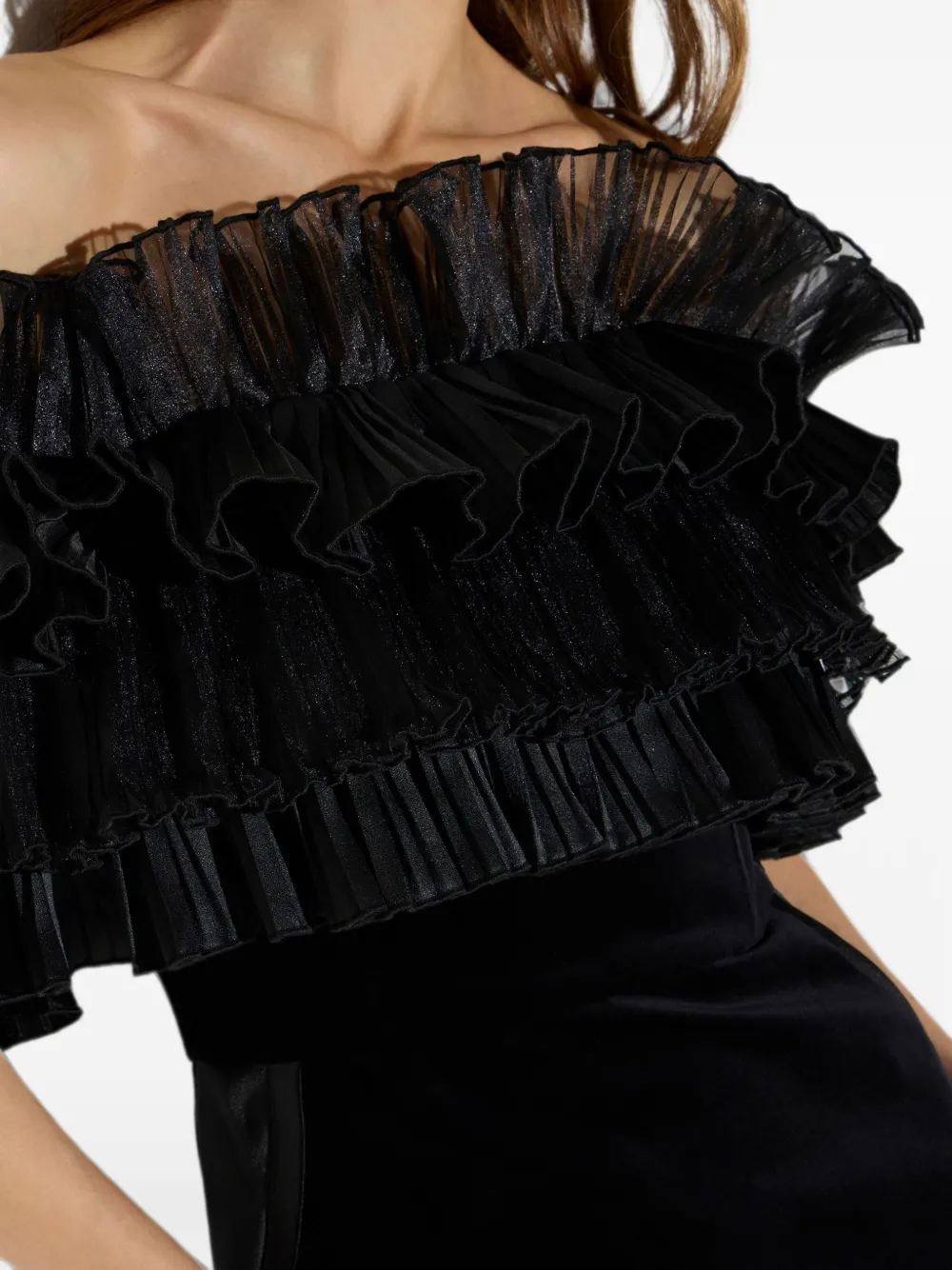 Elisabetta Franchi Jurk van fluwelen stof met flounces Zwart