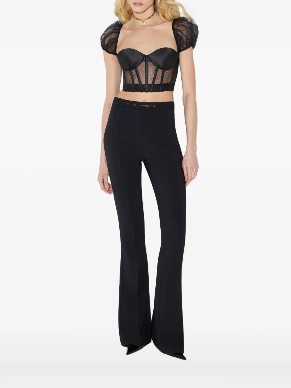 Elisabetta Franchi Mesh en gazar bustier top Zwart