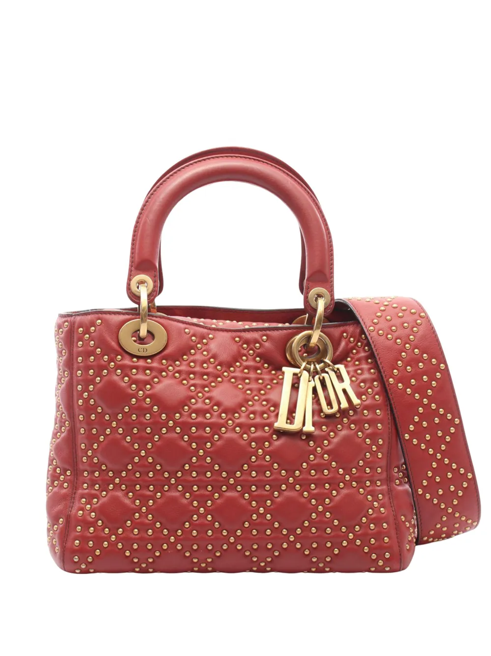 Christian Dior Pre-Owned 2010-2026 Medium Lambskin Cannage Studded Supple Lady Dior satchel - Rot