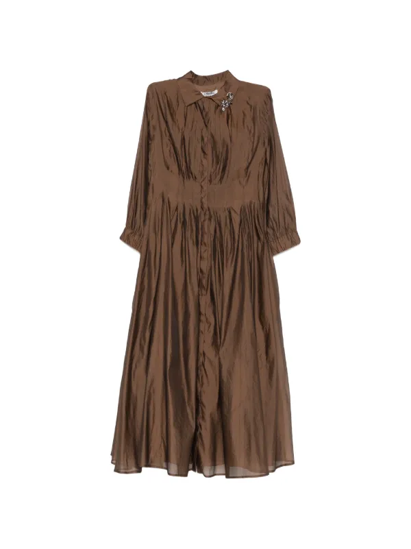 max mara brown dress 'S Pleated sheer-sleeves Midi | Crafted from a lightweight Crinoline Missord Sequin Square Neck Size:L:36-38 Bust Size