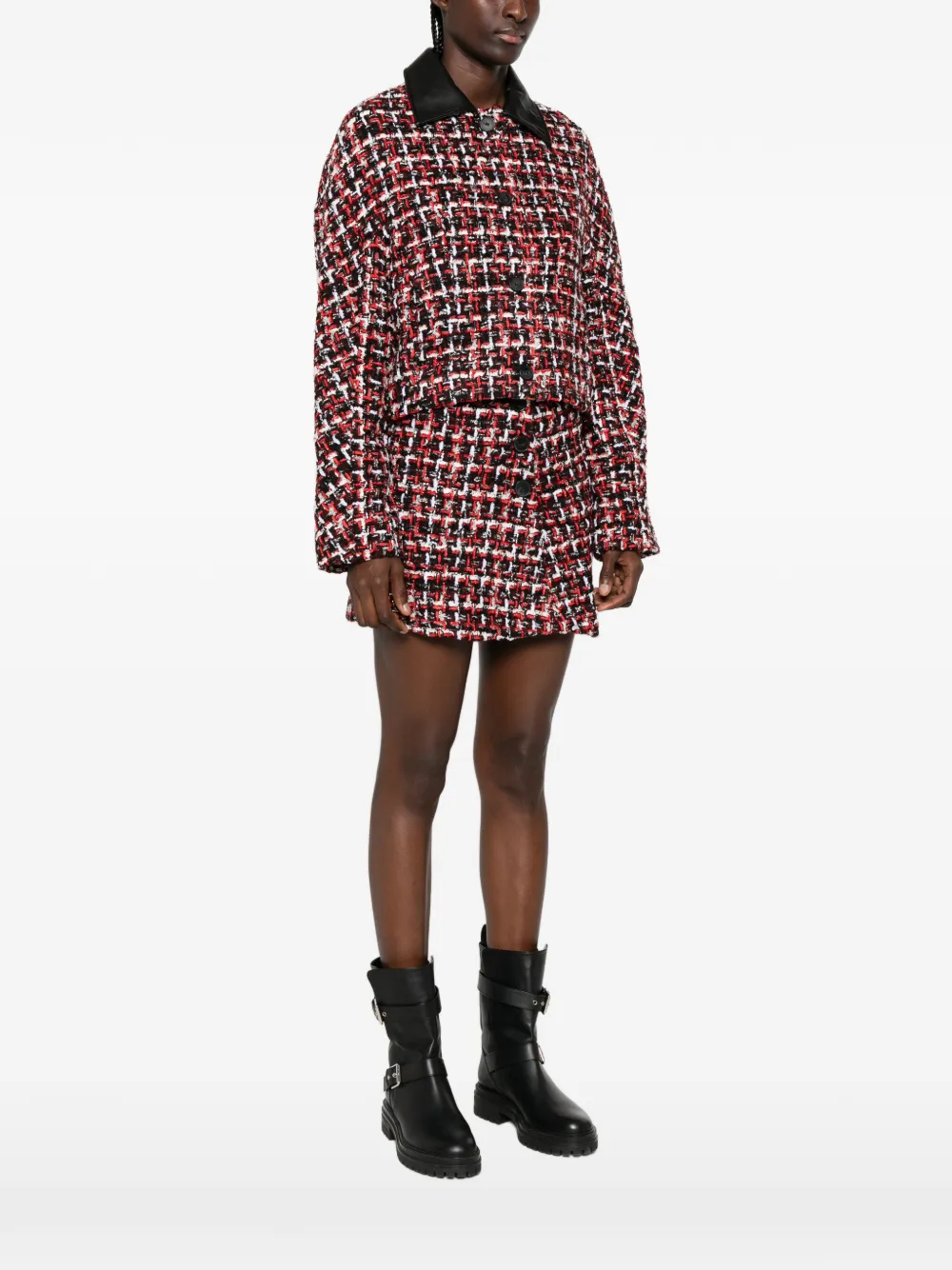 IRO Nuffy tweed jack met leren kraag Zwart