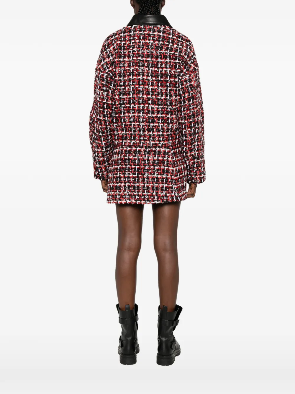 IRO Nuffy tweed jack met leren kraag Zwart