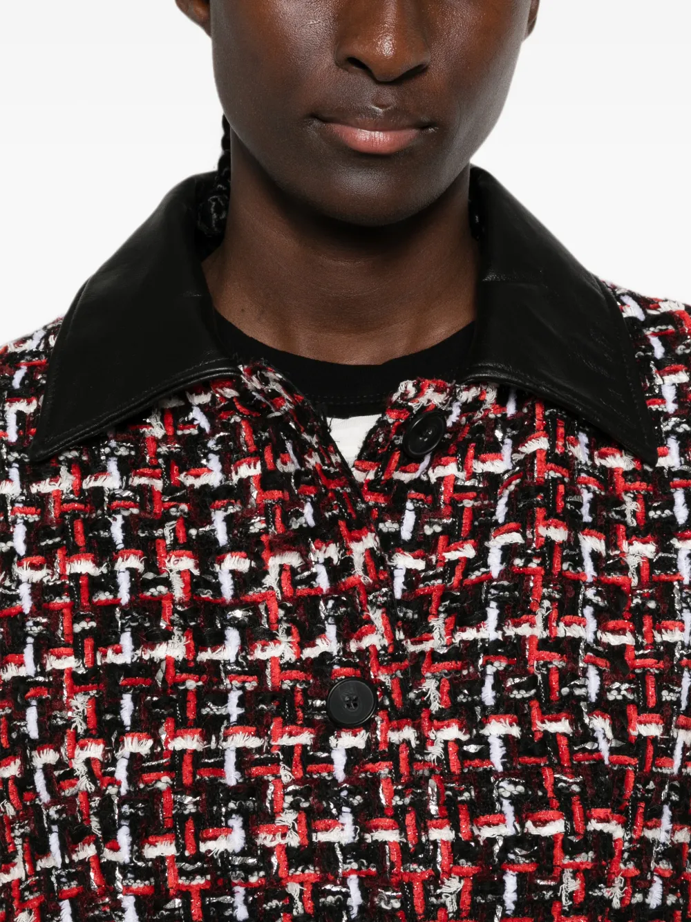 IRO Nuffy tweed jack met leren kraag Zwart