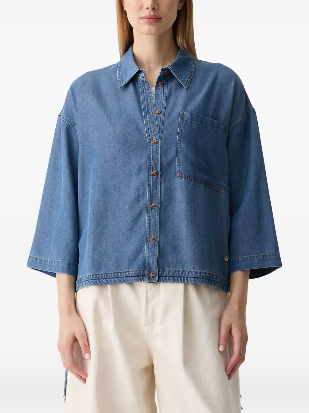 Mos Mosh Mmtessa Drawstring-hem Denim Shirt In Blue