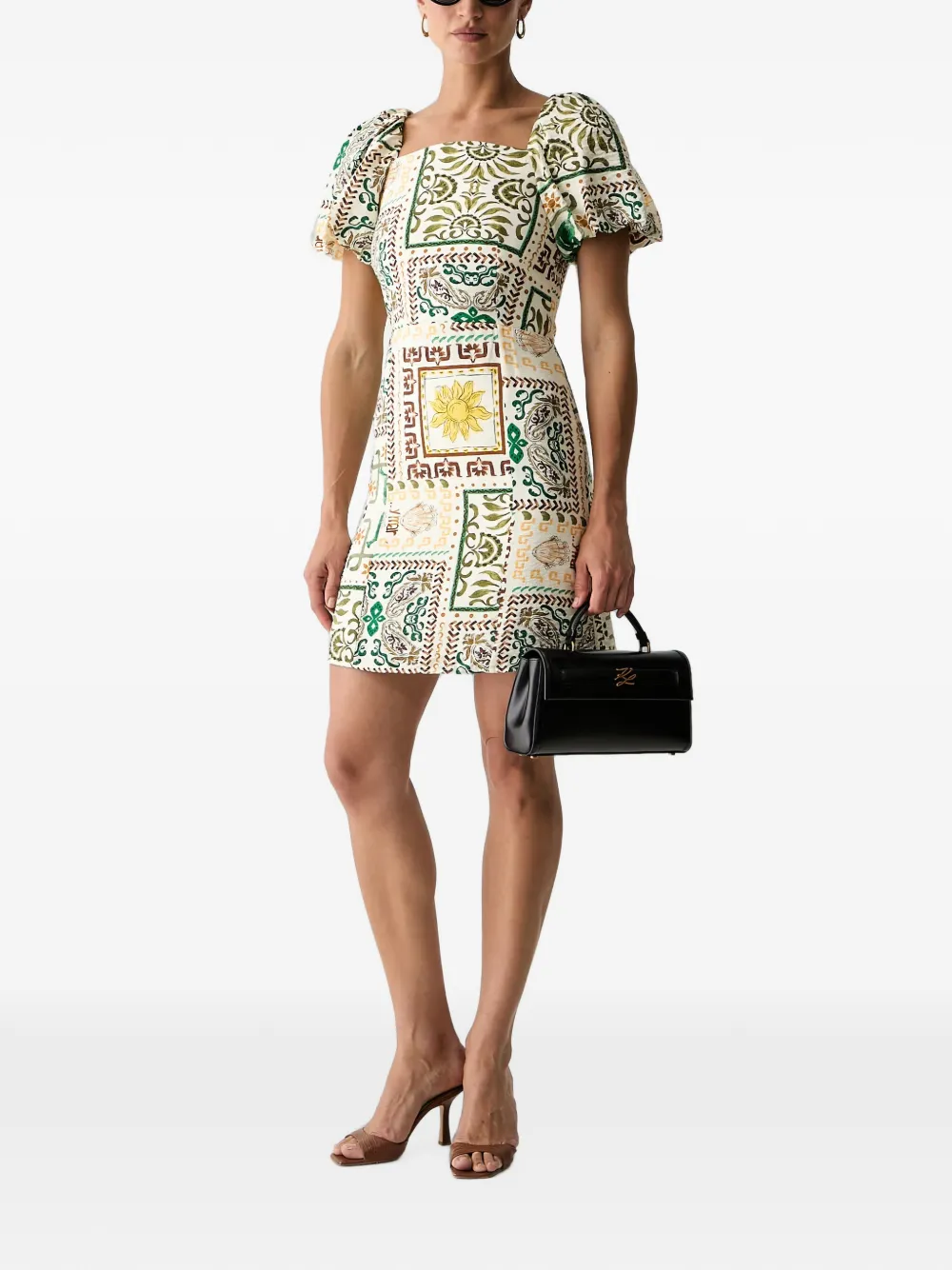 Morgan RBADI.F mini-jurk met paisley-print en pofmouwen Beige