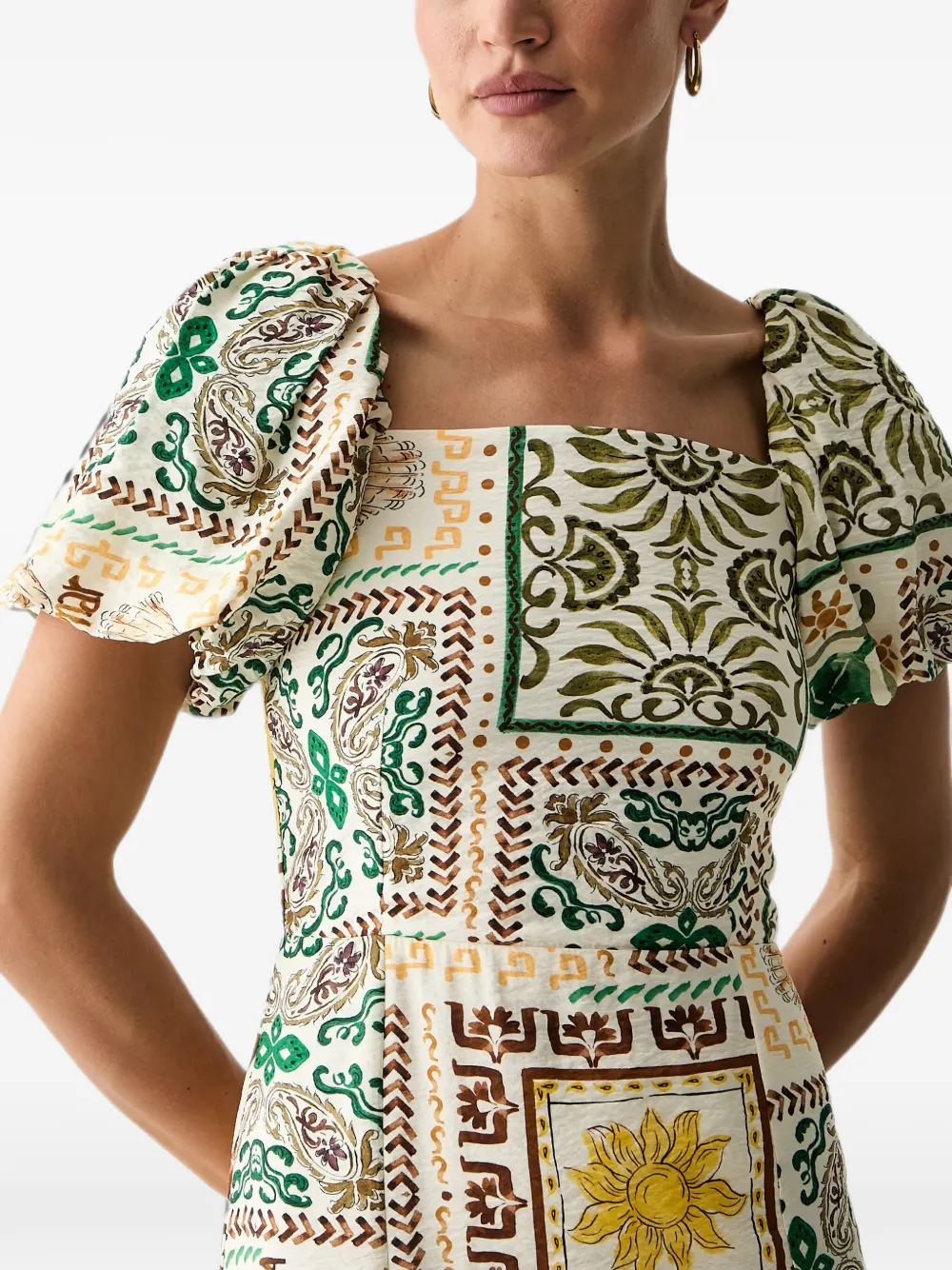 Morgan RBADI.F mini-jurk met paisley-print en pofmouwen Beige