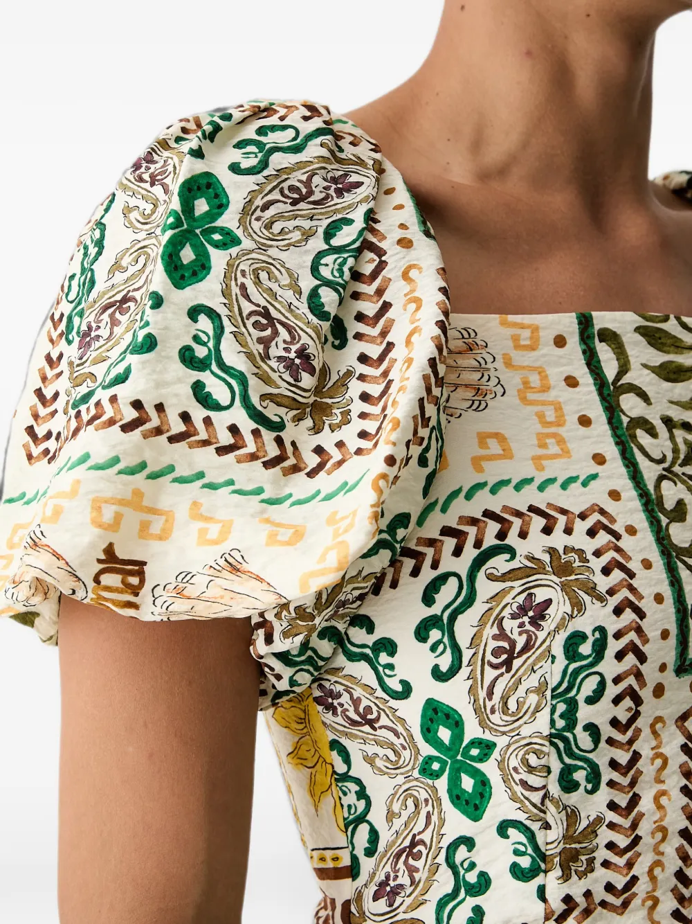 Morgan RBADI.F mini-jurk met paisley-print en pofmouwen Beige